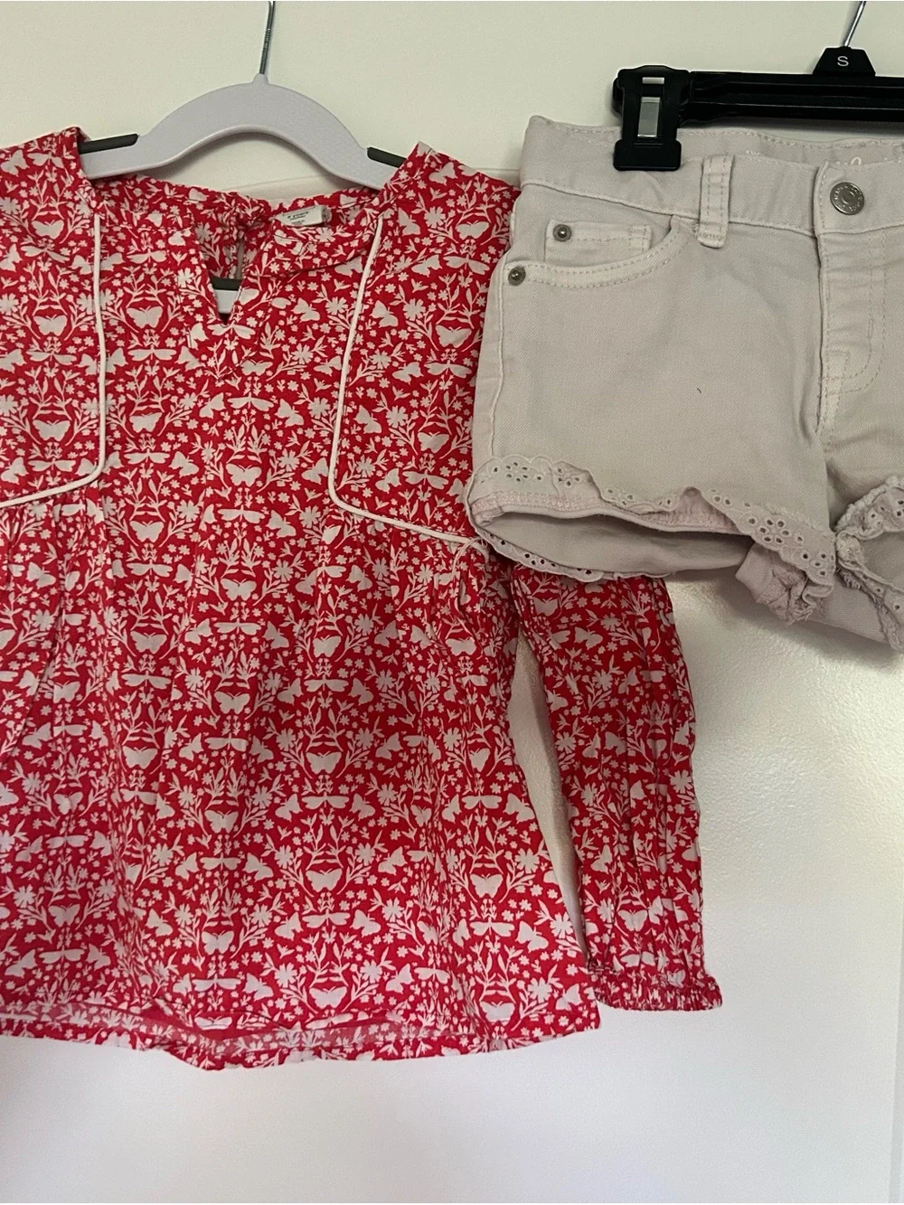 Girls' Red Floral Long-Sleeve Tunic Top + Shorts